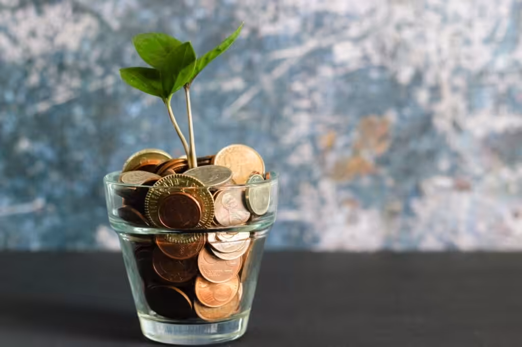 Small glass with a plant as symbolism for new financial year